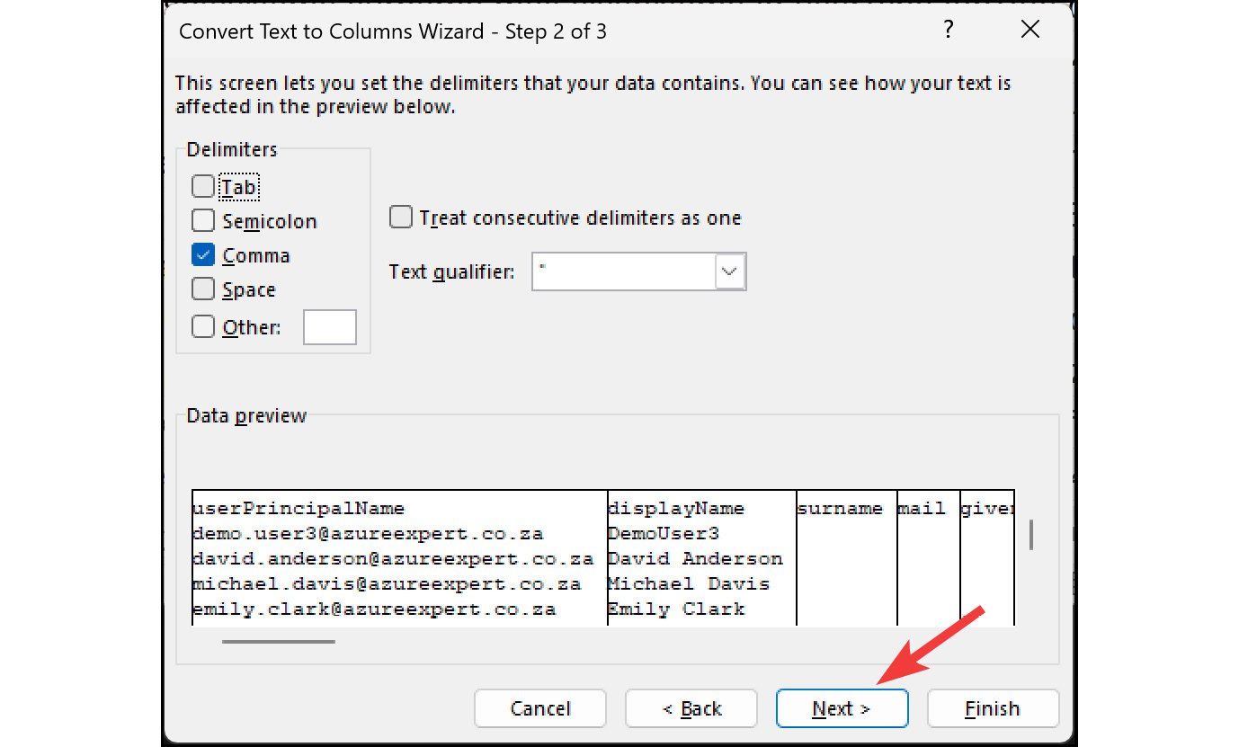 Figure 2.36: Bulk operations – selecting Comma