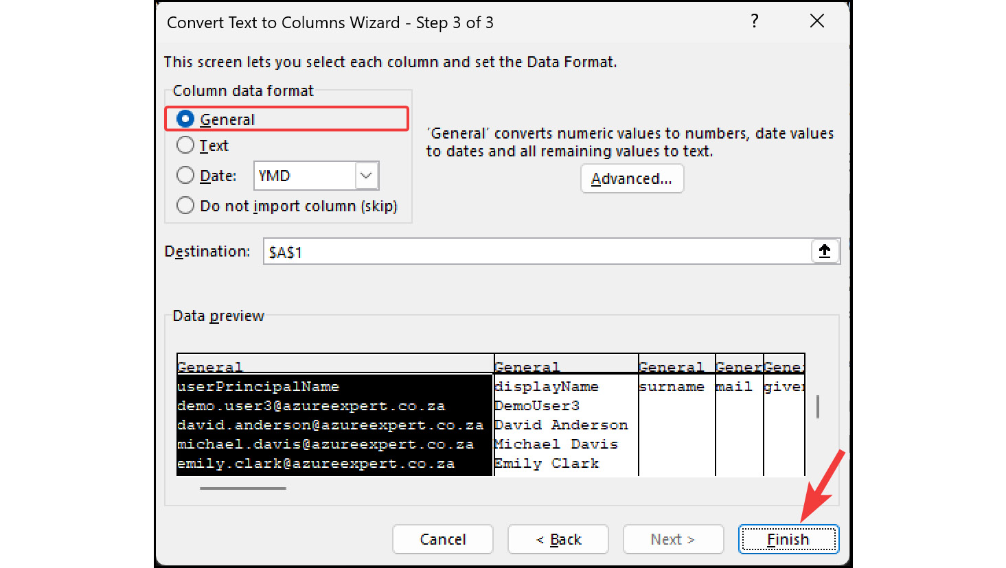 Figure 2.37: Bulk Operations – selecting the column data format in Excel