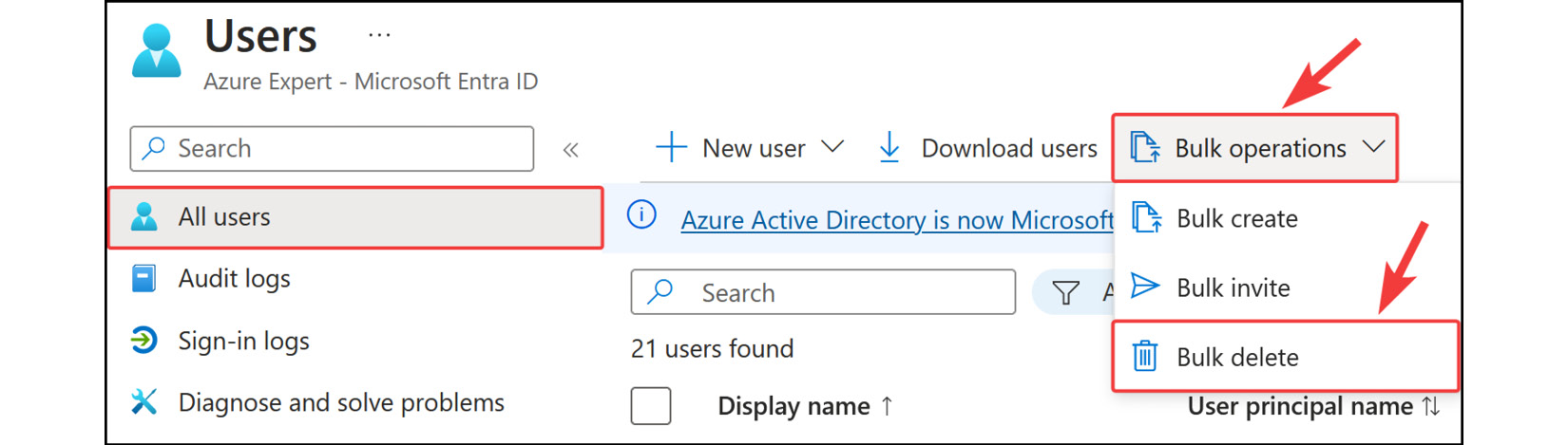 Figure 2.38: Microsoft Entra ID –﻿ Bulk delete