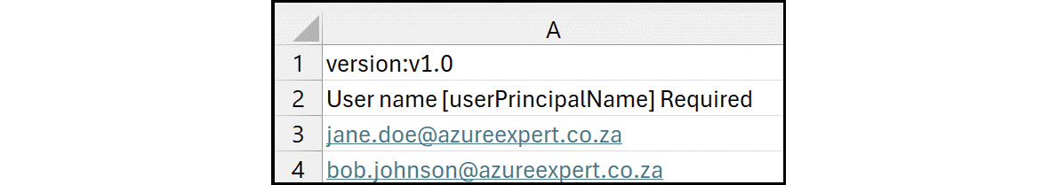 Figure 2.40: Bulk Operations – selecting users to delete in Excel