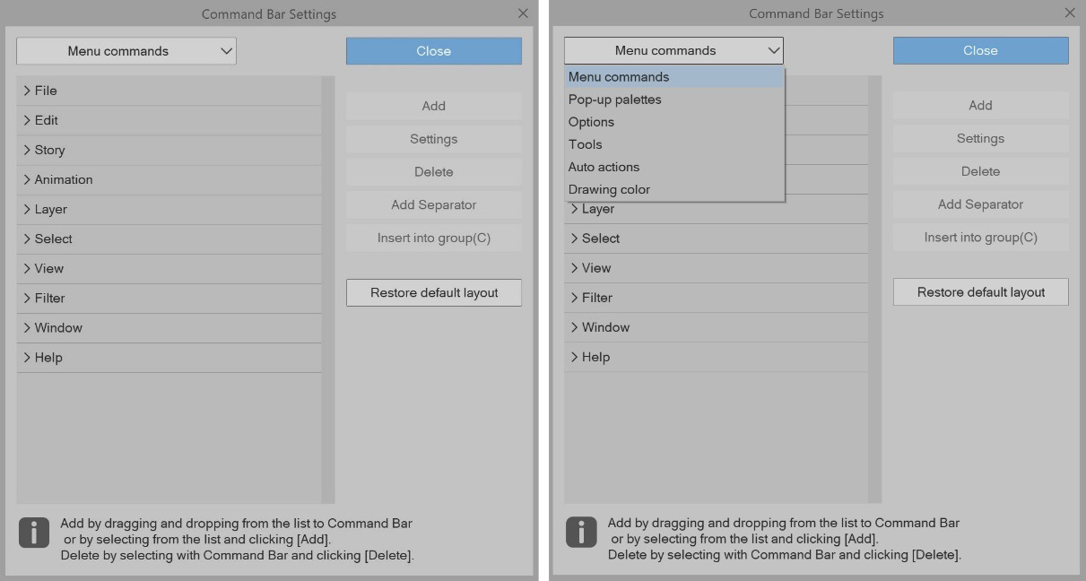 Figure 1.14 &ndash; Command Bar Settings