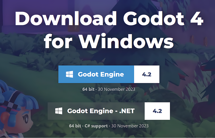 Figure 1.4: The download web page for Godot 4