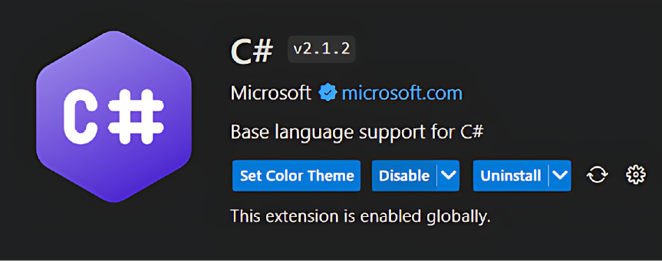 Figure 1.6: The C# extension page