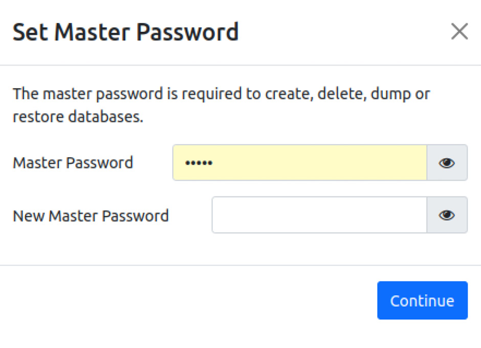 Figure 1.6 – Changing the master password