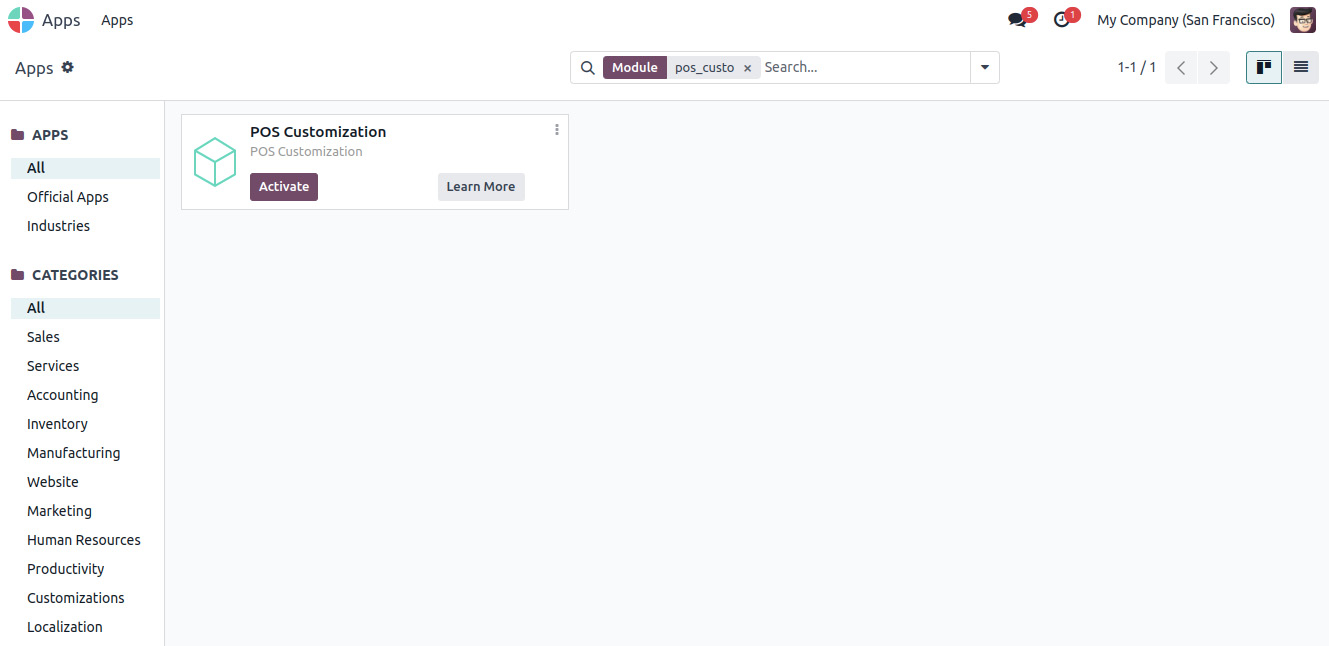 Figure 22.1 – Installing the POS Customization module