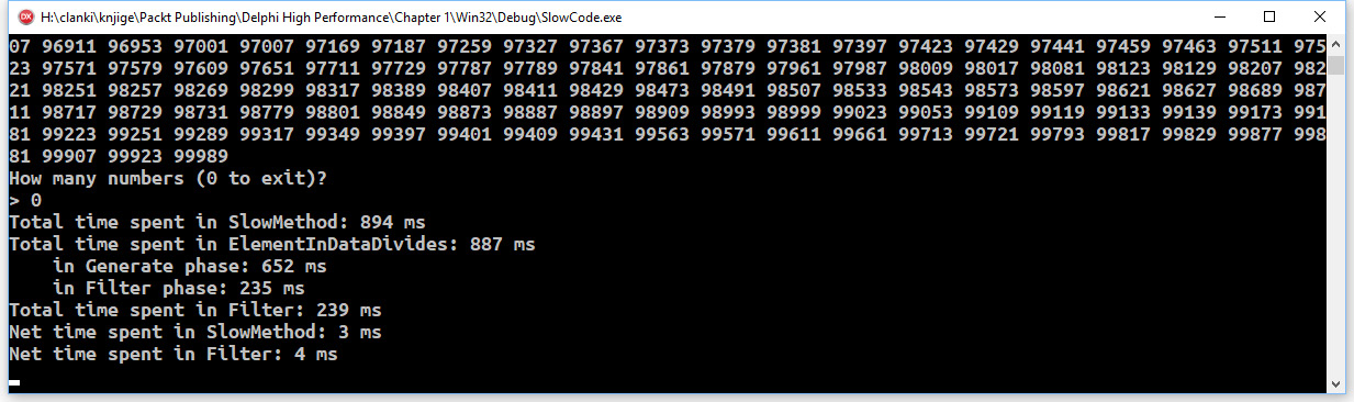 Figure 2.3 – Detailed measurements of the SlowCode execution time