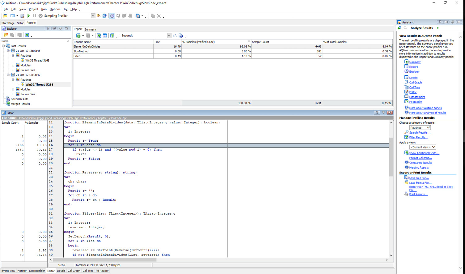 Figure 2.13 – The Editor view showing the hit count for instrumented methods