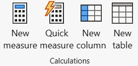 Figure 4.16 – The Calculations section within the Table view of Power BI