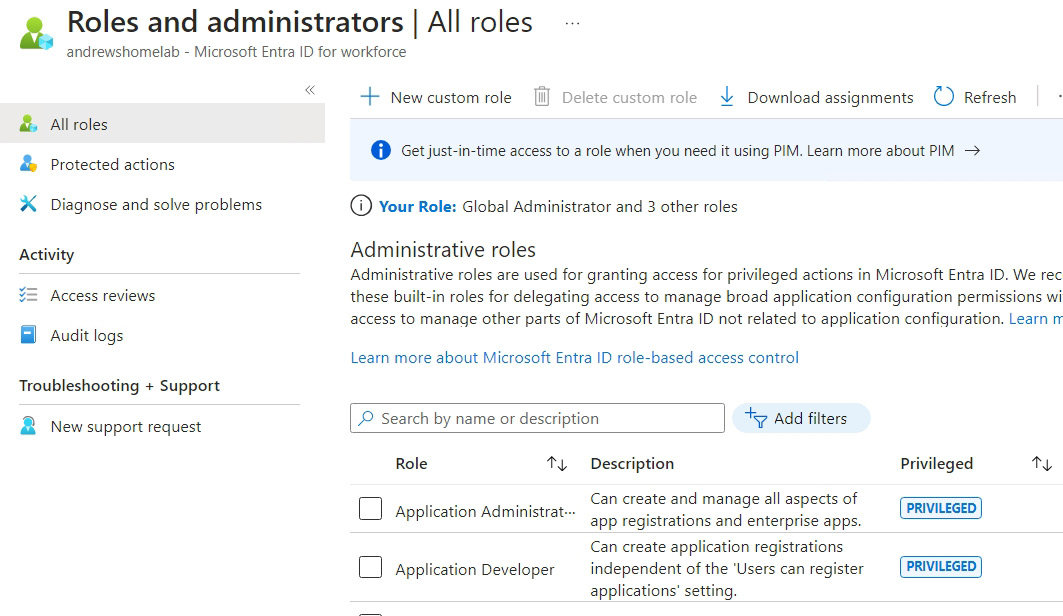 Figure 1.5 – Entra ID – Roles and administrators | All roles