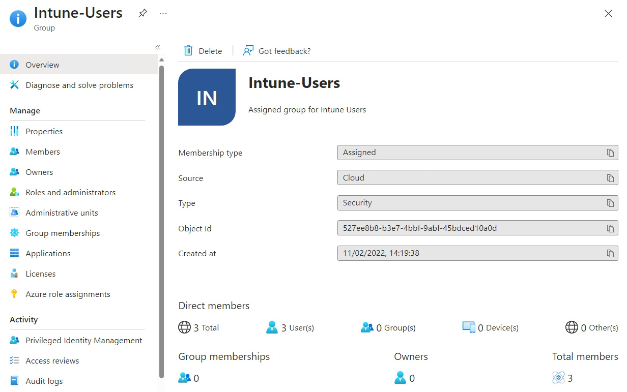 Figure 1.7– Entra ID group menu