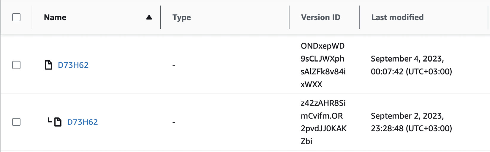 Figure 1.8 – Object versions after version deletion