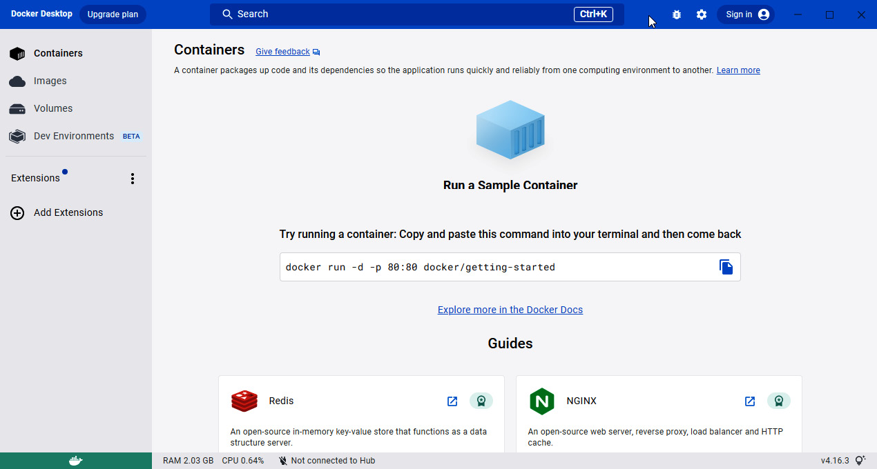 Figure 1.16 – Docker Desktop main screen