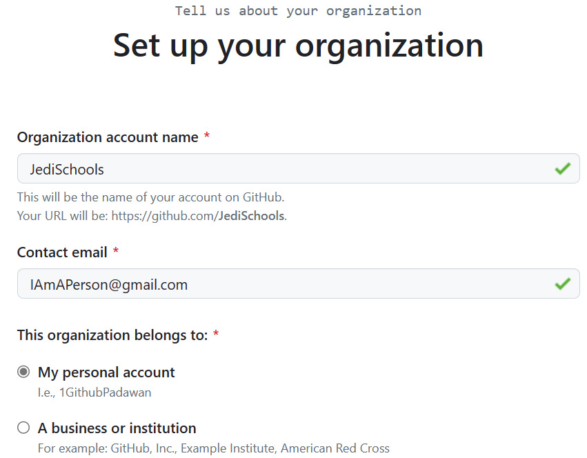 Figure 1.3 – Creation of an organization account