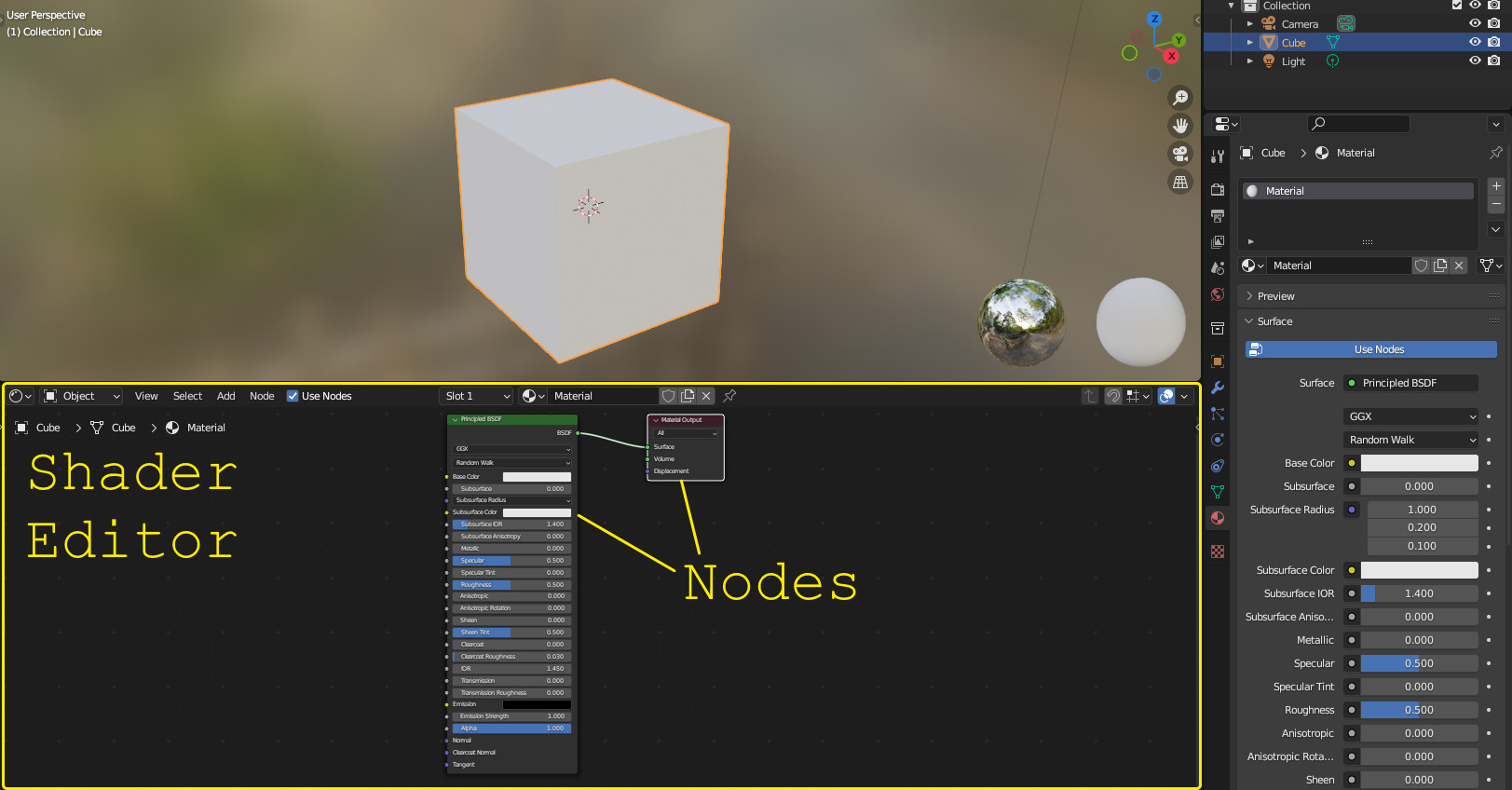 Figure 2.1 – Default nodes in the Shader Editor