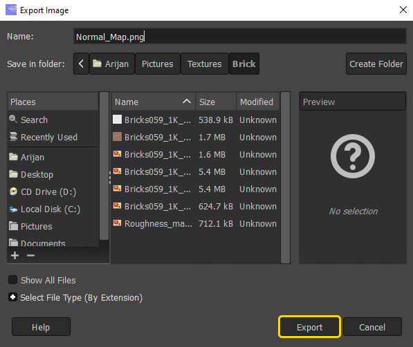 Figure 5.42 – Exporting the Normal map