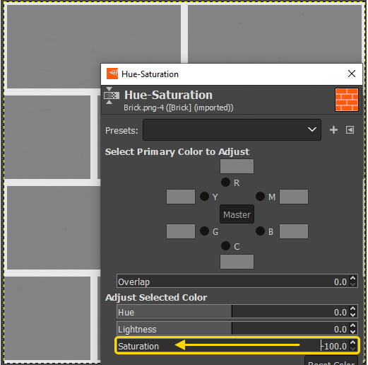 Figure 6.7 – Reducing the saturation