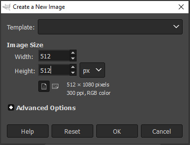 Figure 9.27 – Creating a new 512 x 512 image