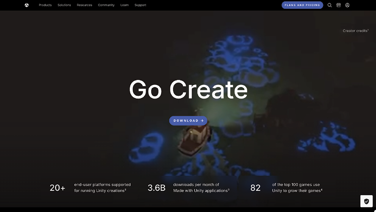 Figure 1.4: Unity homepage