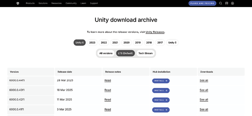 Figure 1.11: Unity download archive