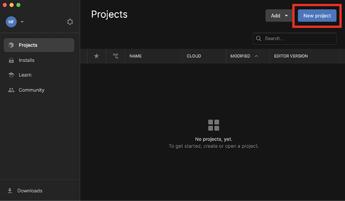 Figure 1.12: Unity Hub Projects panel