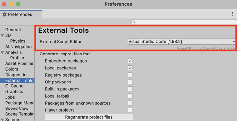 Figure 1.15: Changing External Script Editor to Visual Studio
