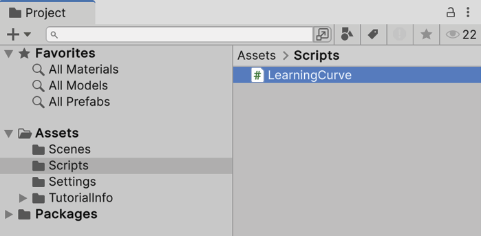 Figure 1.18: Project window with the Scripts folder selected