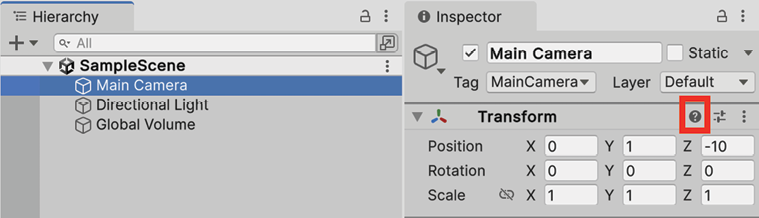 Figure 1.22: Main Camera GameObject selected in the Inspector