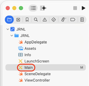 Figure 10.11: Project navigator with the Main story﻿board file selected