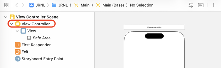 Figure 10.13: Document outline with View Cont﻿roller selected