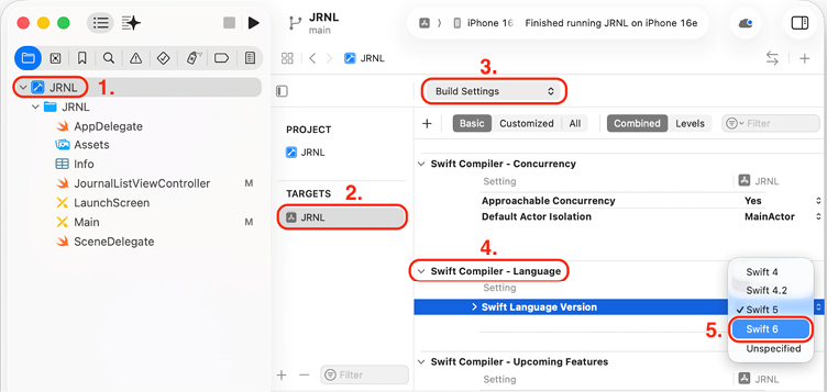 Figure 15.3: Editor area showing Build Settings with Swift 6 set