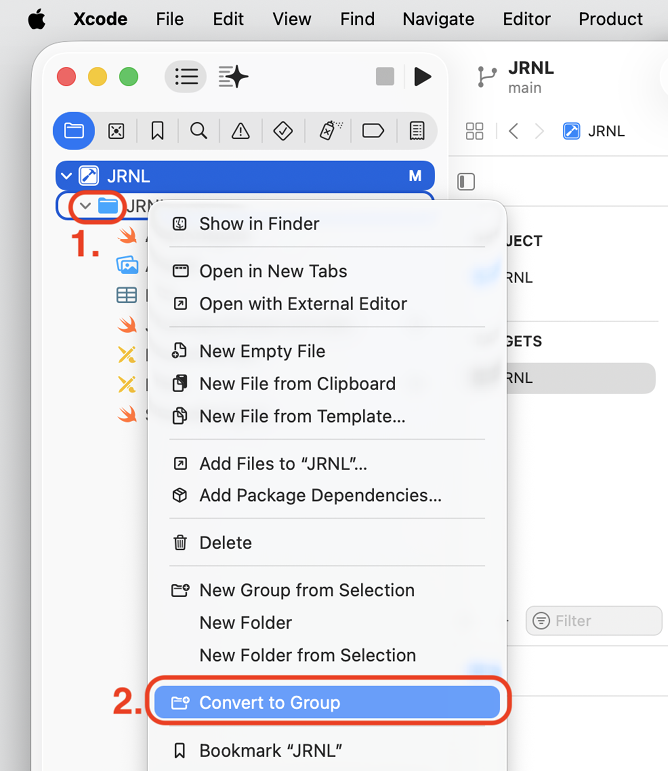 Figure 15.4: Pop-up menu with Convert to Group selected