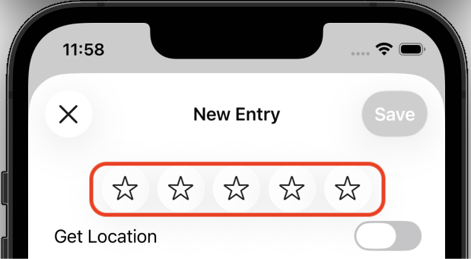 Figure 19.1: Add New Journal Entry screen showing the star rating