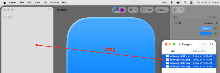 Figure 24.8: Icon Composer document showing drag destination for PNG files