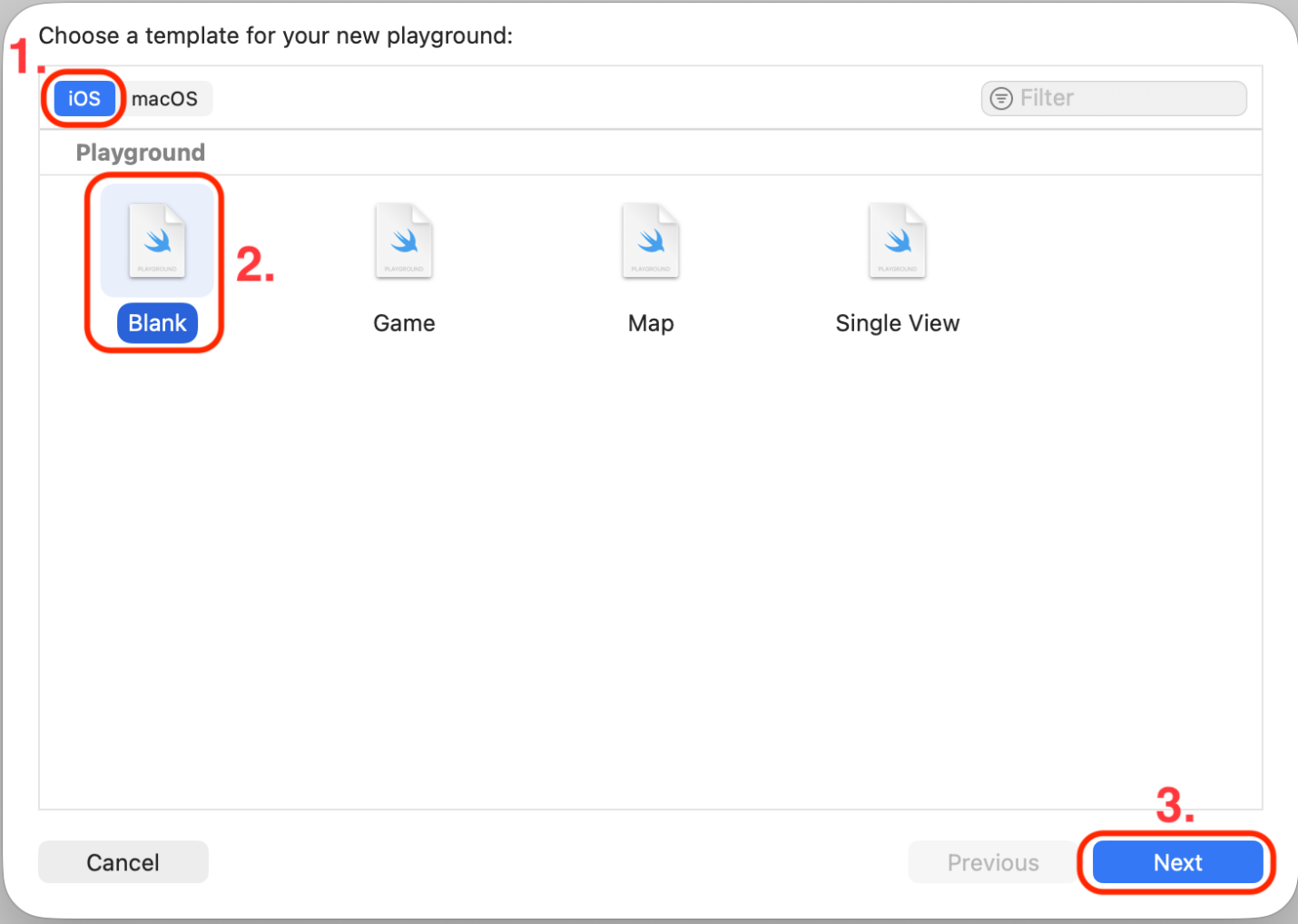 Figure 2.2: The Choose a template for your new playground screen