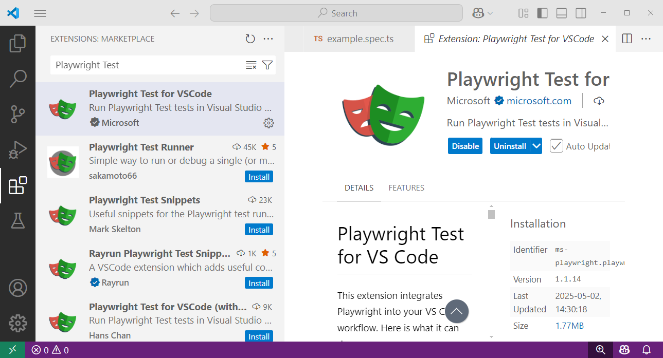 Figure 1.1: Extensions view in VS Code