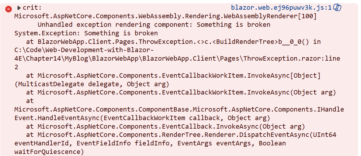 Figure 14.1: Exception in the web browser