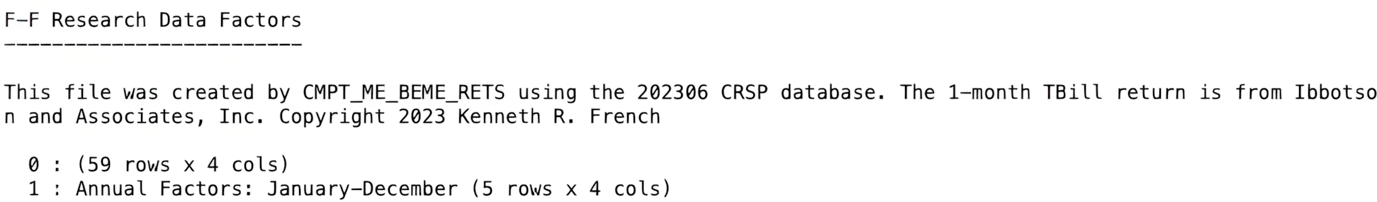 Figure 1.12: Preview of the description that is downloaded with factor data