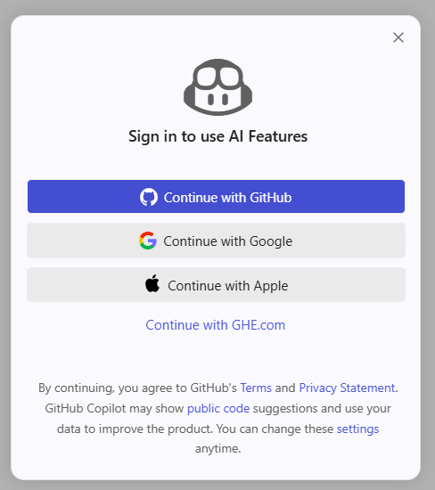 Figure 1.2 – Sign in to use GitHub Copilot