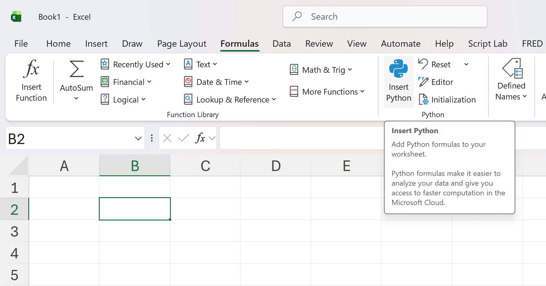 Figure 1.3: Inserting a Python cell into the workbook