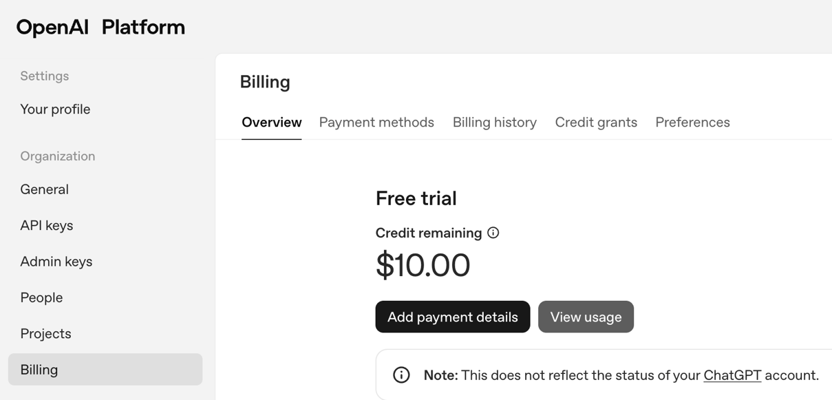 Figure 11.2: After setting your details and purchasing some credit