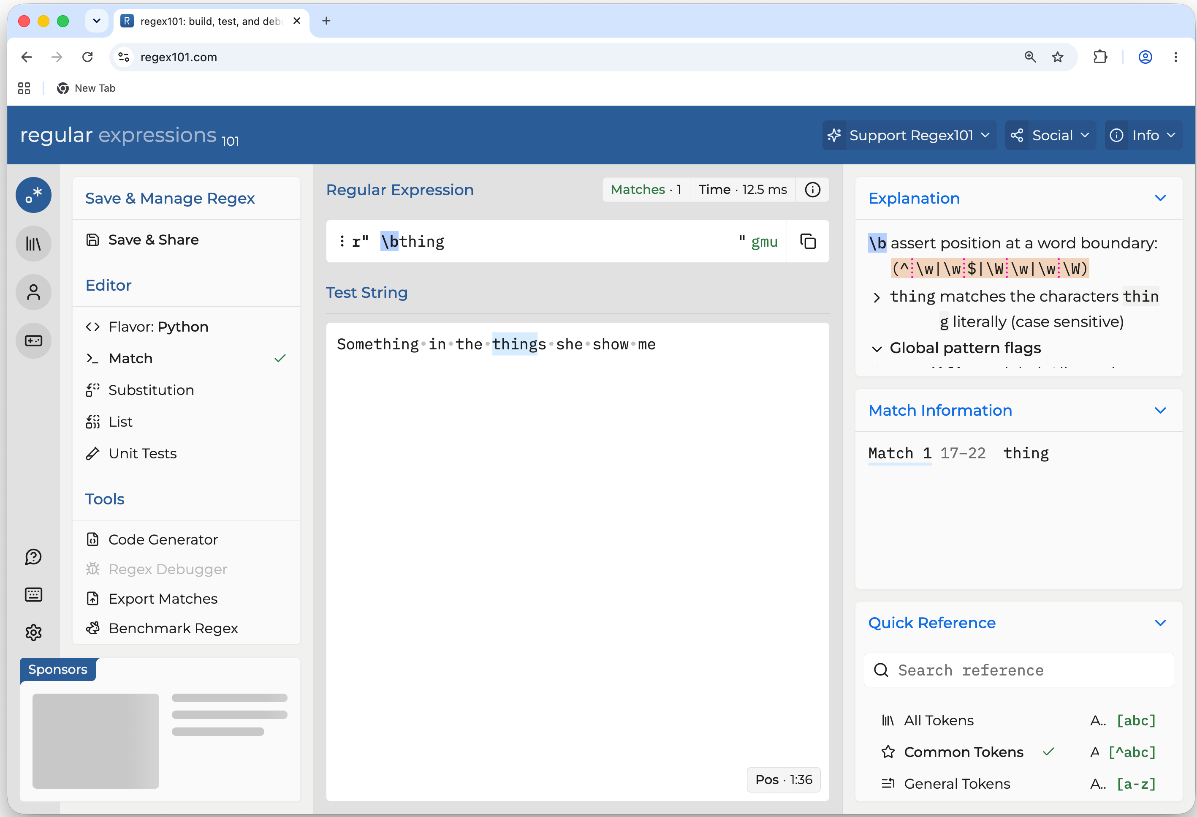 Figure 1.2: An example using RegEx101