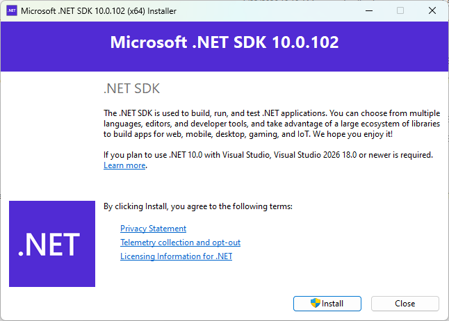Figure 1.2 – Microsoft .NET SDK installer