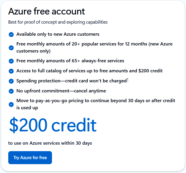 Figure 1.7 – Microsoft Azure free account