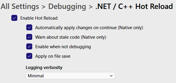 Figure 2.7 – Hot Reload Settings
