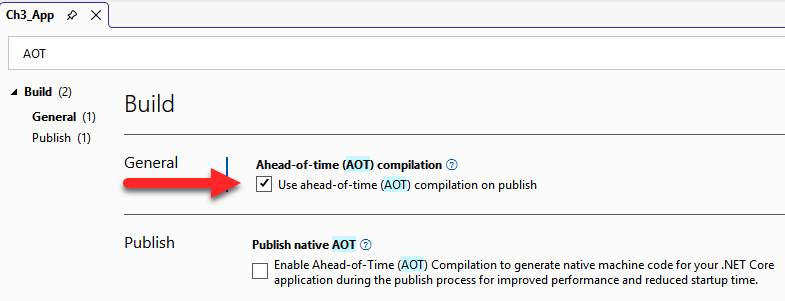 Figure 3.13 – General AOT compilation selected