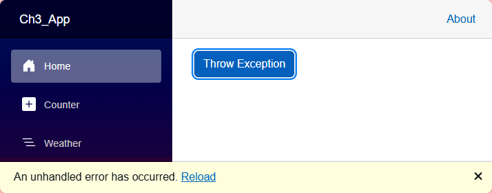 Figure 3.8 – Sample unhandled exception