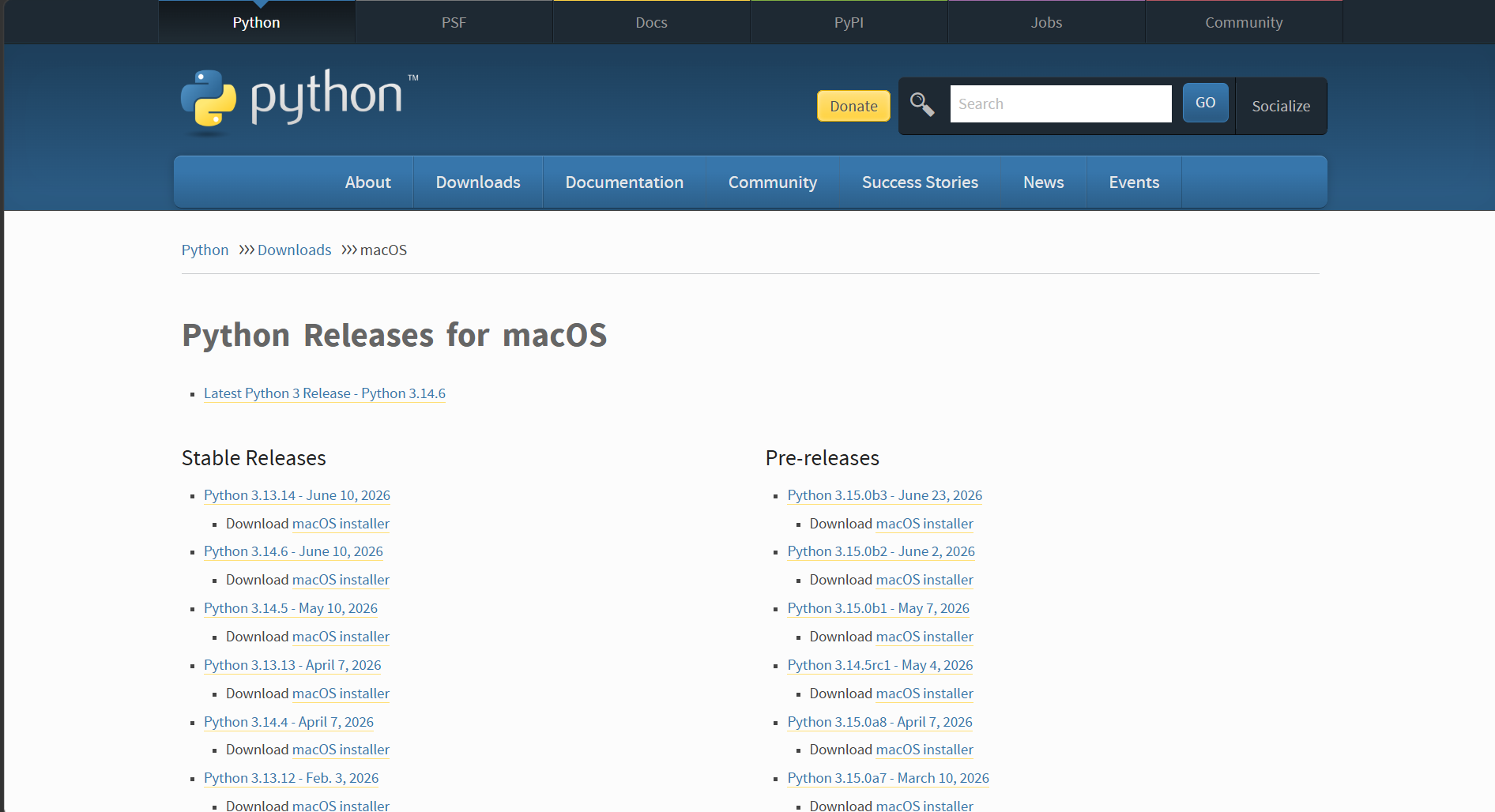 Figure 1.3: Python download page for macOS
