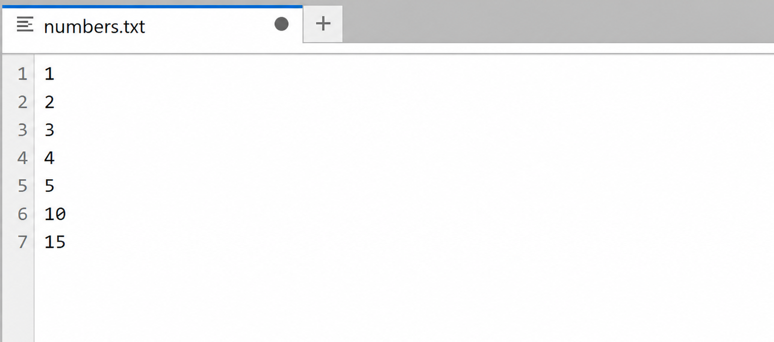 Figure 1.6: Numbers.txt file populated with numerical data
