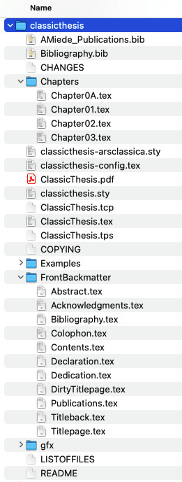 Figure 1.2 – The directory structure of the ClassicThesis template