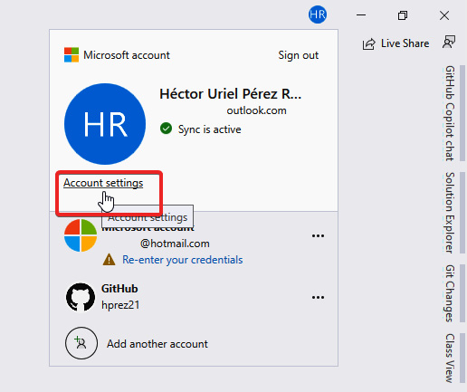 Figure 9.1 – Accessing the account settings